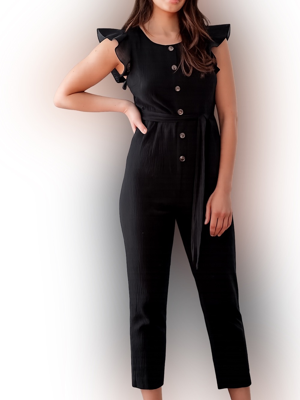 Lulus Sunny Day Dreamer black button front jumpsuit, small